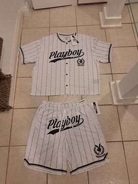 Men's Playboy Mesh Baseball Jersey and Shorts Set Size Large
